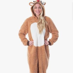 Rudolph The Red-Nosed Reindeer Adult Sherpa Fleece Christmas Onesie Jumpsuit